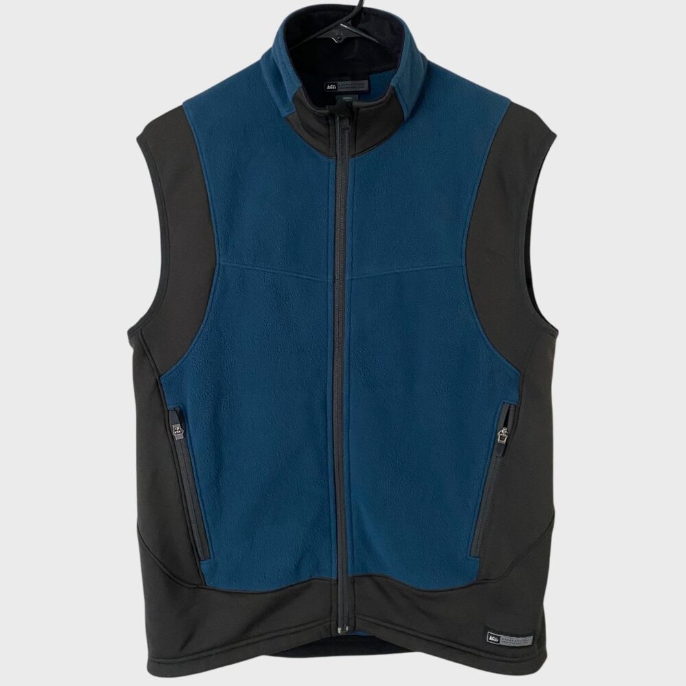 REI Co-op Fleece Full-Zip Vest Blue & Black Men's Small Hiking Travel Outerwear